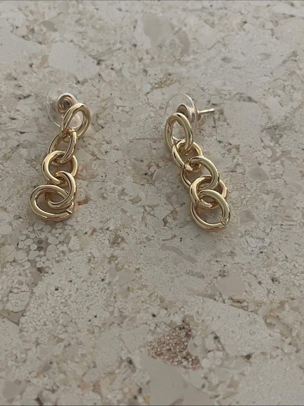 Gold Linked Drop Earrings - Elegant Chain Loop Design